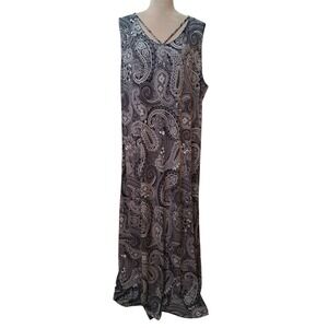 cj banks Plus Size 3X Paisley Strappy V-Neck Sleeveless Maxi Dress Black White